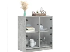 Mueble auxiliar con puertas de cristal gris hormigón 68x37x75,5 cm