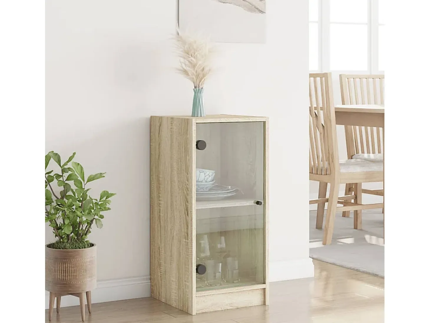 Mueble auxiliar con puertas de cristal roble Sonoma 35x37x75,5cm