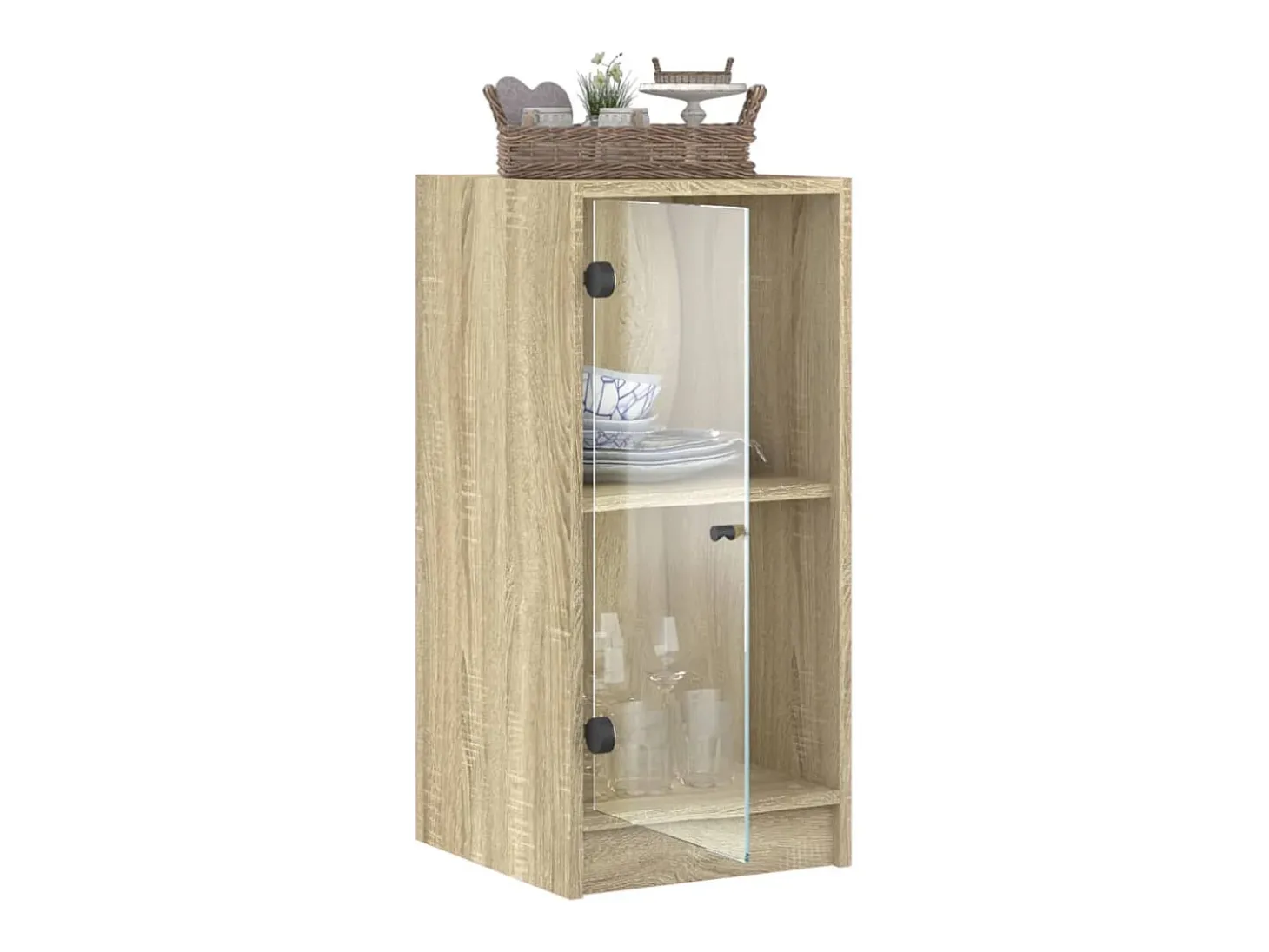 Mueble auxiliar con puertas de cristal roble Sonoma 35x37x75,5cm