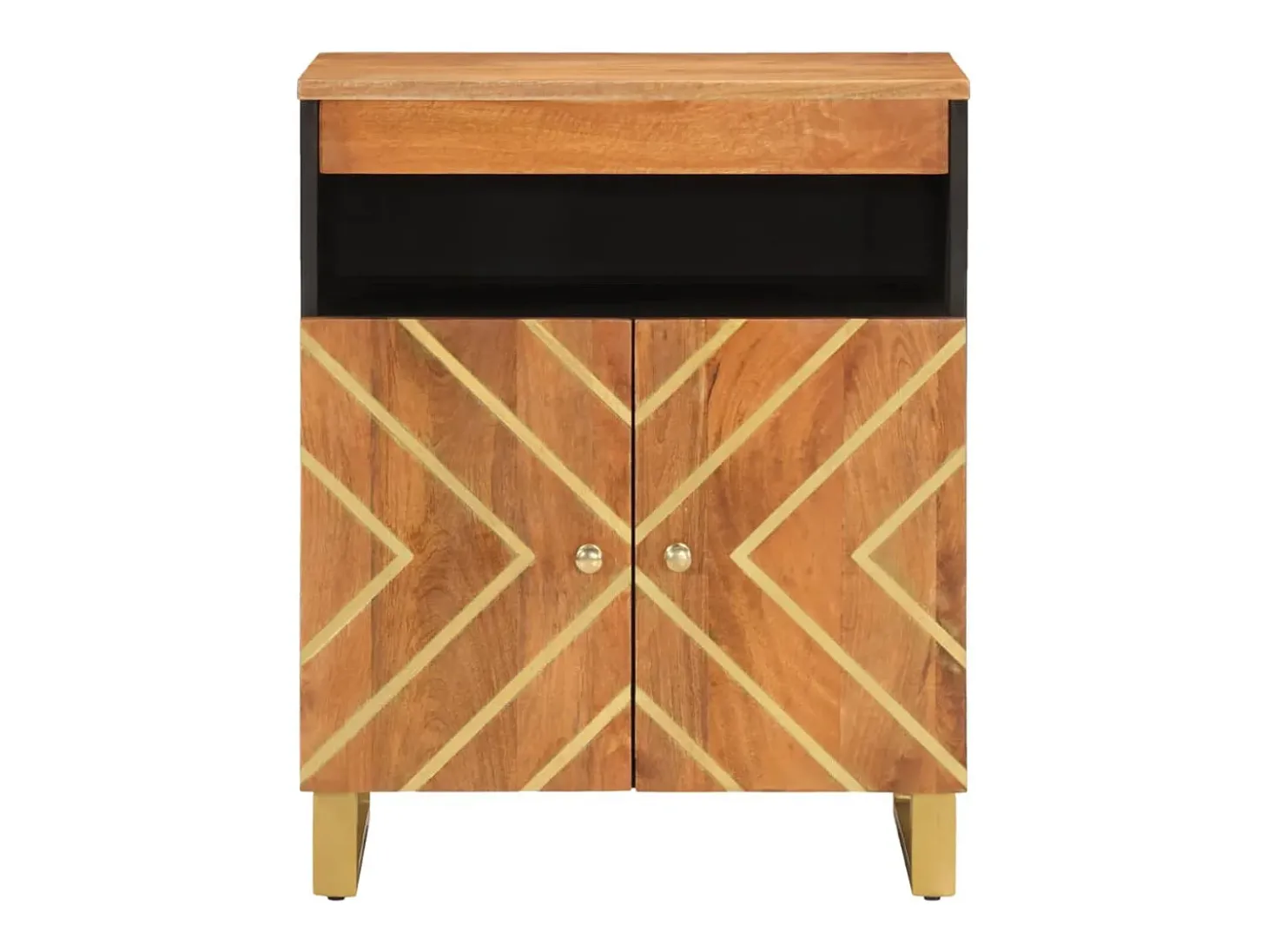 Mueble auxiliar madera maciza mango marrón/negro 60x33,5x75 cm
