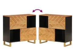 Mueble auxiliar madera maciza mango marrón/negro 80x33,5x75 cm