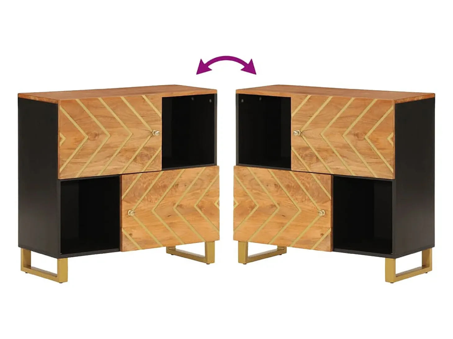 Mueble auxiliar madera maciza mango marrón/negro 80x33,5x75 cm
