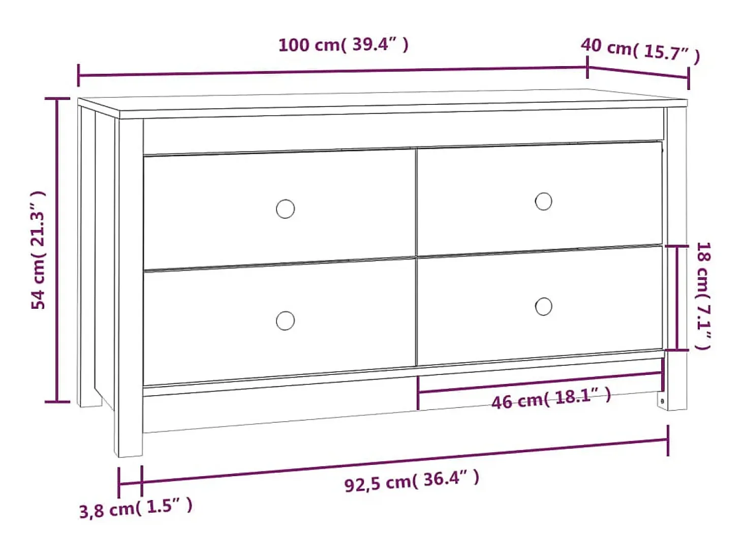 Mueble auxiliar marrón miel 100x40x54 cm madera maciza de pino