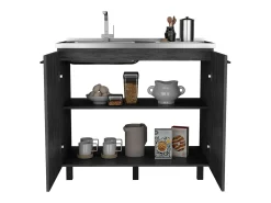 Mueble bajo Napoles en melamina con 2 estantes , 2 puertas y encimera de acero inoxidable , gris , 89 cm X 100 cm X 52.5 cm