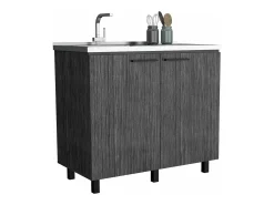 Mueble bajo Napoles en melamina con 2 estantes , 2 puertas y encimera de acero inoxidable , gris , 89 cm X 100 cm X 52.5 cm