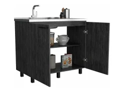 Mueble bajo Napoles en melamina con 2 estantes , 2 puertas y encimera de acero inoxidable , gris , 89 cm X 100 cm X 52.5 cm