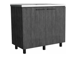 Mueble bajo Napoles en melamina con 2 estantes , 2 puertas y encimera de acero inoxidable , gris , 89 cm X 100 cm X 52.5 cm