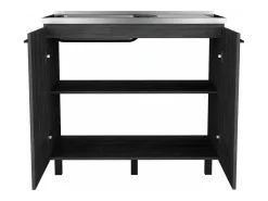 Mueble bajo Napoles en melamina con 2 estantes , 2 puertas y encimera de acero inoxidable , gris , 89 cm X 100 cm X 52.5 cm