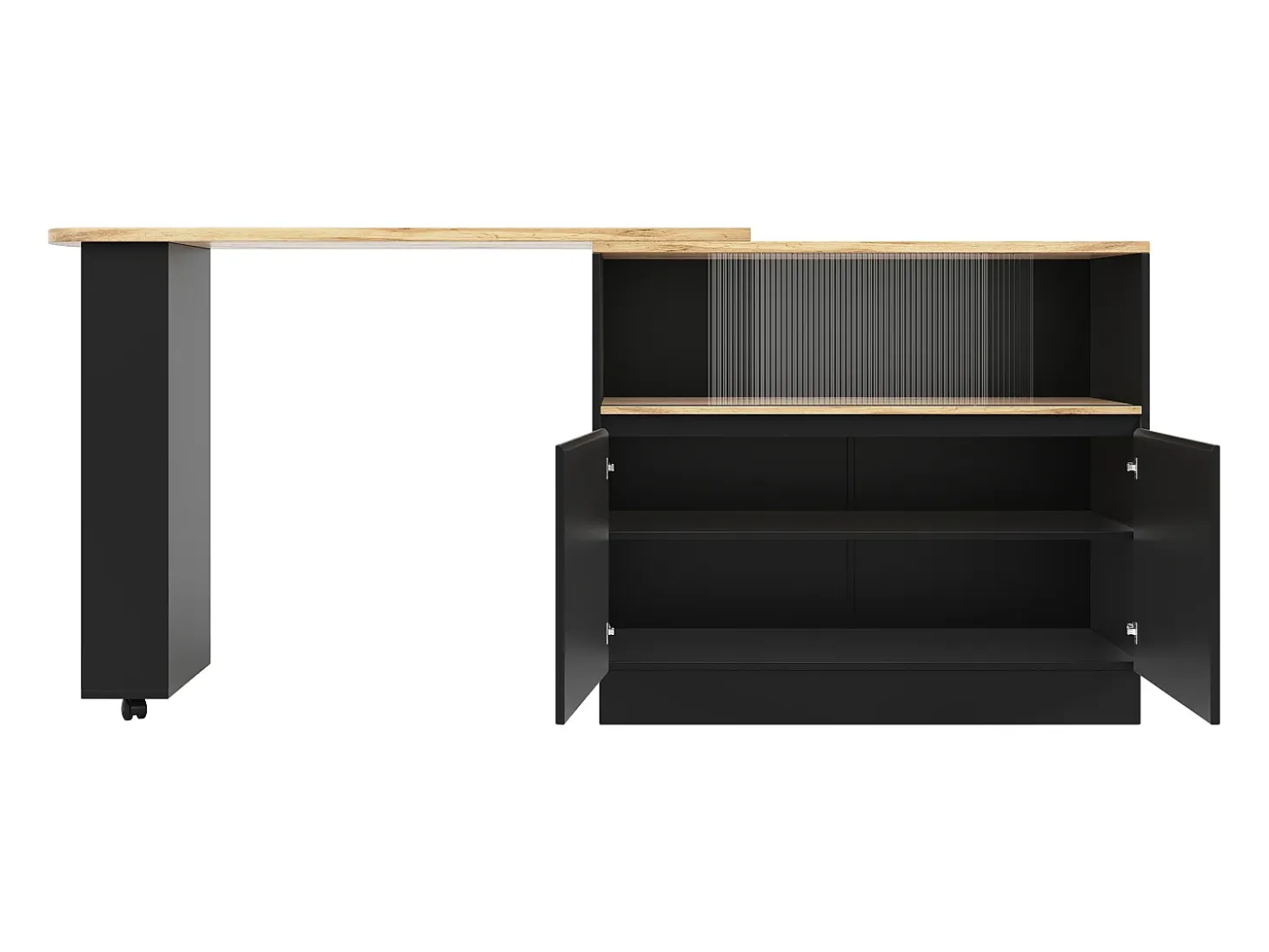 Mueble bar de 2 puertas - Mueble bar extensible con 2 puertas corredizas de vidrio y estantes abiertos - negro