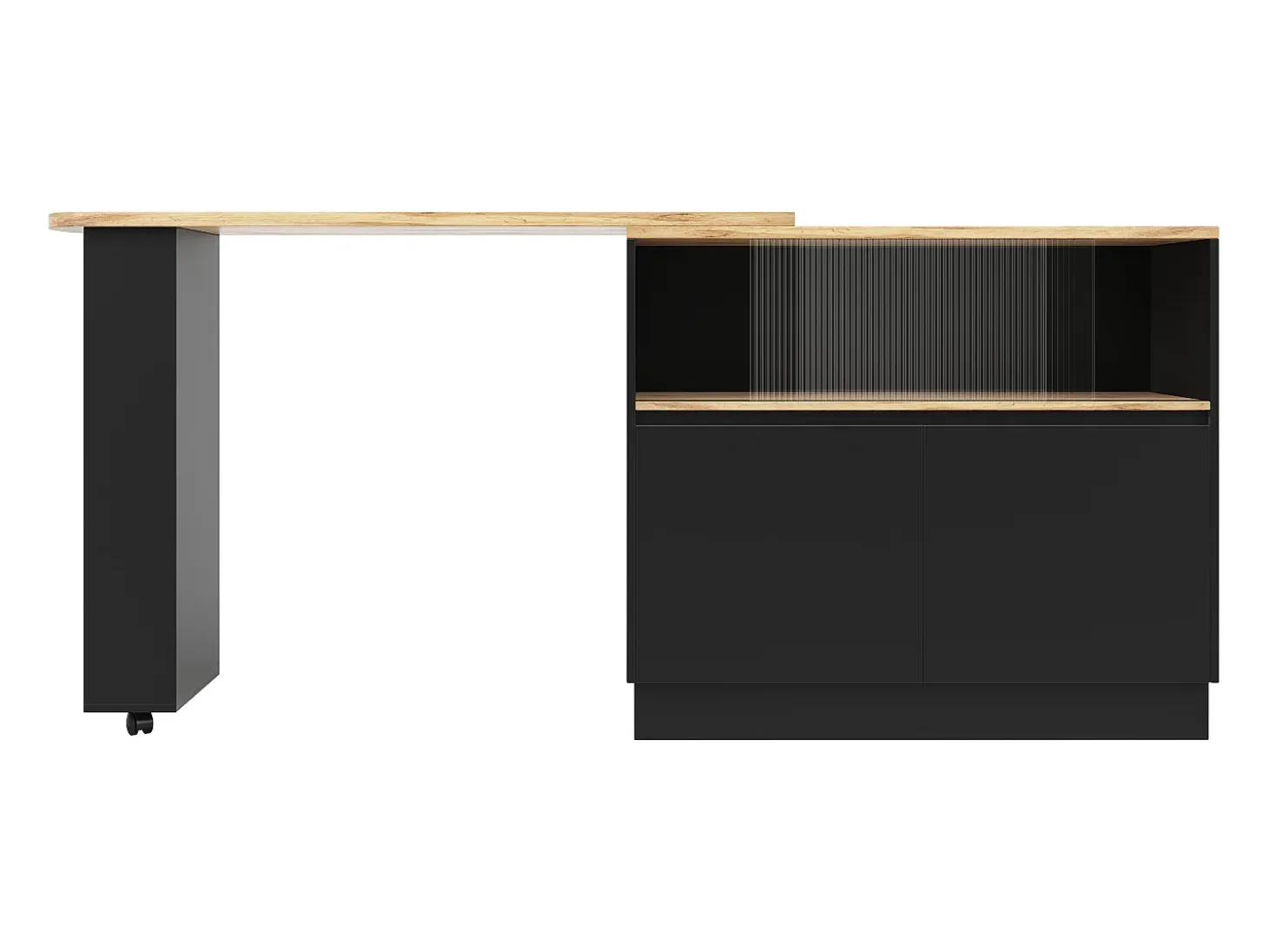 Mueble bar de 2 puertas - Mueble bar extensible con 2 puertas corredizas de vidrio y estantes abiertos - negro