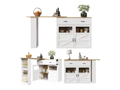 Mueble bar extensible - 138-204 x 39 x 104 cm - Mesa de comedor giratoria 360° - con 2 puertas + 1 cajón - MDF - blanco