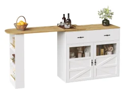 Mueble bar extensible - 138-204 x 39 x 104 cm - Mesa de comedor giratoria 360° - con 2 puertas + 1 cajón - MDF - blanco