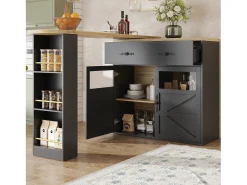 Mueble bar extensible - 138-204 x 39 x 104 cm - Mesa de comedor giratoria 360° - con 2 puertas + 2 cajones - MDF - negro