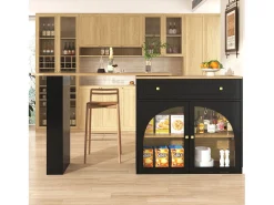 Mueble bar extensible - 138-204 x 39 x 104 cm - Mesa de comedor giratoria 360° - con 2 puertas + 2 cajones - MDF - negro