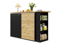 Mueble bar extensible - 138-204 x 39 x 104 cm - Mesa de comedor giratoria 360° - con 1 puerta + 3 cajones - MDF - negro