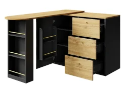 Mueble bar extensible - 138-204 x 39 x 104 cm - Mesa de comedor giratoria 360° - con 1 puerta + 3 cajones - MDF - negro