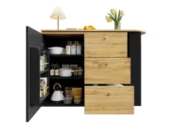 Mueble bar extensible - 138-204 x 39 x 104 cm - Mesa de comedor giratoria 360° - con 1 puerta + 3 cajones - MDF - negro