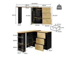 Mueble bar extensible - 138-204 x 39 x 104 cm - Mesa de comedor giratoria 360° - con 1 puerta + 3 cajones - MDF - negro
