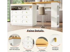 Mueble bar extensible con rotación de 360° - Longitud ajustable - con 6 cajones - MDF - blanco