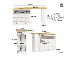 Mueble bar extensible con rotación de 360° - Longitud ajustable - con 6 cajones - MDF - blanco