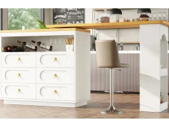Mueble bar extensible con rotación de 360° - Longitud ajustable - con 6 cajones - MDF - blanco
