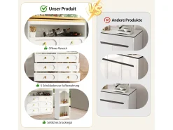 Mueble bar extensible con rotación de 360° - Longitud ajustable - con 6 cajones - MDF - blanco