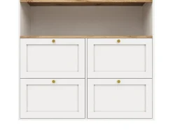 Mueble bar giratorio 360° - 204 x 39 x 104 cm - con 4 cajones + estantes abiertos - MDF - blanco
