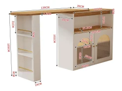 Mueble bar giratorio - 2 puertas, 3 estantes de almacenamiento y nicho - Tapa efecto madera MDF - LED - Natural y blanco