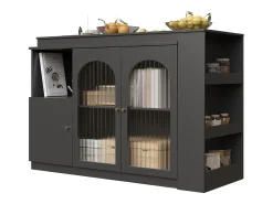 Mueble bar giratorio - 200 x 40 x 103 cm - con 3 puertas y 4 compartimentos abiertos - puerta de cristal - negro
