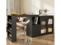 Mueble bar giratorio - 200 x 40 x 103 cm - con 3 puertas y 4 compartimentos abiertos - puerta de cristal - negro