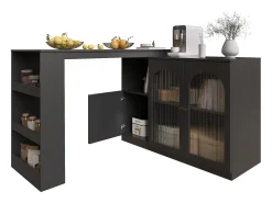 Mueble bar giratorio - 200 x 40 x 103 cm - con 3 puertas y 4 compartimentos abiertos - puerta de cristal - negro