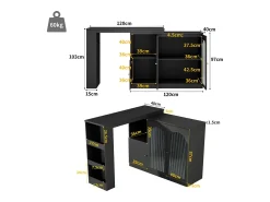 Mueble bar giratorio - 200 x 40 x 103 cm - con 3 puertas y 4 compartimentos abiertos - puerta de cristal - negro
