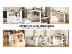 Mueble bar giratorio - 115 x 50 x 92 cm - con estantes + 2 cajones + mesa extensible - MDF - blanco + natural