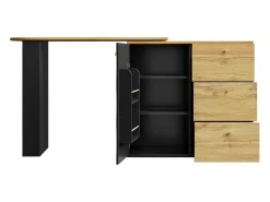 Mueble bar giratorio - Mesa de bar extensible con 3 cajones y 1 puerta - almacenamiento abierto - negro