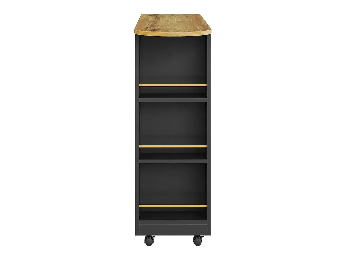 Mueble bar giratorio - Mesa de bar extensible con iluminación LED y puerta corrediza de vidrio - 4 compartimentos abiertos - negro