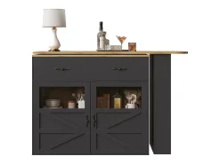 Mueble bar giratorio - Mesa de bar extensible con 1 cajones y 2 puerta de cristal - almacenamiento abierto - negro
