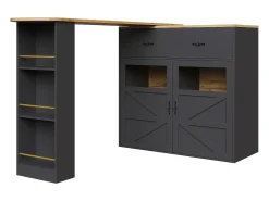 Mueble bar giratorio - Mesa de bar extensible con 1 cajones y 2 puerta de cristal - almacenamiento abierto - negro