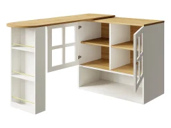 Mueble bar giratorio - Mesa de bar extensible con 2 puertas y 3 estantes ajustables - almacenamiento abierto - blanco