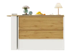 Mueble bar giratorio - Mesa de bar extensible con 2 puertas y 3 estantes ajustables - almacenamiento abierto - blanco
