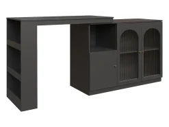 Mueble bar giratorio con 3 puertas, 2 de ellas de cristal, estantes abiertos incluidos, cuerpo negro - 120x40x103cm