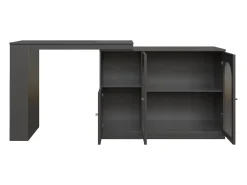 Mueble bar giratorio con 3 puertas, 2 de ellas de cristal, estantes abiertos incluidos, cuerpo negro - 120x40x103cm