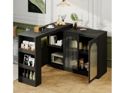 Mueble bar giratorio con 3 puertas, 2 de ellas de cristal, estantes abiertos incluidos, cuerpo negro - 120x40x103cm