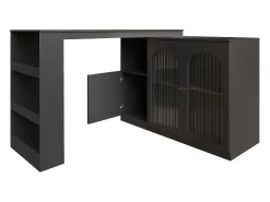 Mueble bar giratorio con 3 puertas, 2 de ellas de cristal, estantes abiertos incluidos, cuerpo negro - 120x40x103cm
