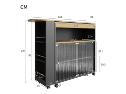 Mueble bar giratorio con ruedas con 2 puertas correderas de cristal, 1 nicho y estantes, LED incluido, MDF, negro - 138x39x105cm