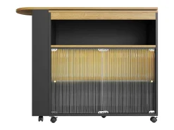 Mueble bar giratorio con ruedas con 2 puertas correderas de cristal, 1 nicho y estantes, LED incluido, MDF, negro - 138x39x105cm