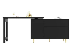 Mueble bar giratorio con 2 puertas correderas de ratán y cajón - Negro