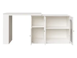 Mueble bar giratorio con 3 puertas, 2 de ellas de cristal, estantes abiertos incluidos, cuerpo blanco - 120x40x103cm