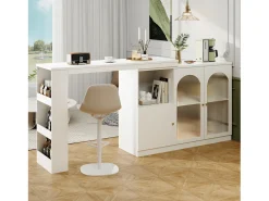 Mueble bar giratorio con 3 puertas, 2 de ellas de cristal, estantes abiertos incluidos, cuerpo blanco - 120x40x103cm