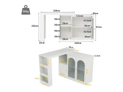Mueble bar giratorio con 3 puertas, 2 de ellas de cristal, estantes abiertos incluidos, cuerpo blanco - 120x40x103cm