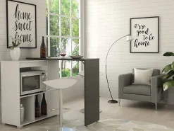 Mueble bar giratorio con almacenaje - Blanco y antracita - SATURN
